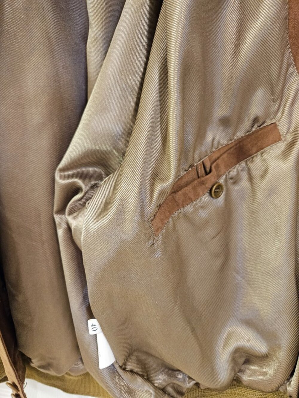 SAKS FIFTH AVE MENS SUPPLE GOAT SKIN SUEDE Carmel Brown Button Up Size 40 US M - Picture 5 of 9